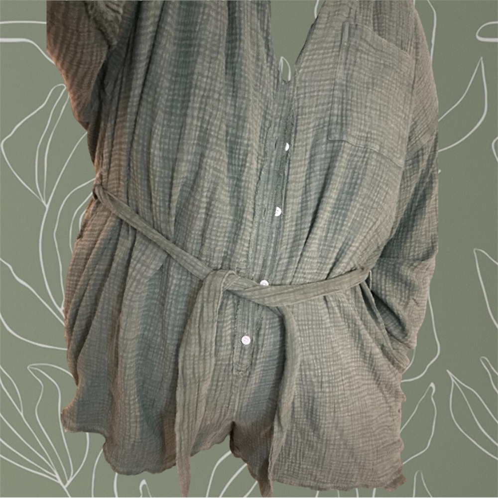 Aerie Long Sleeve Button Up Tie Waist Romper - Picture 4 of 4